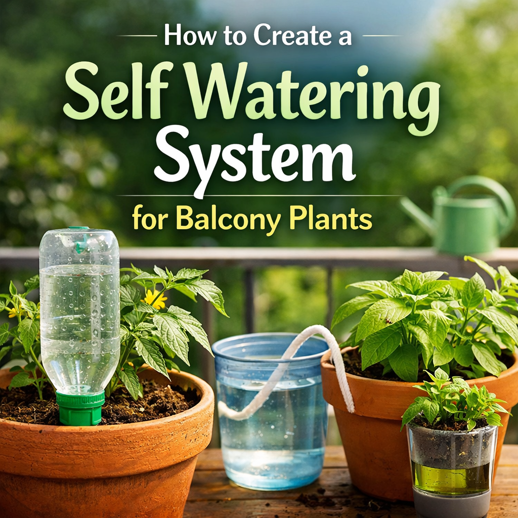 self watering system for balcony plants using bottle drip irrigation and wick watering method