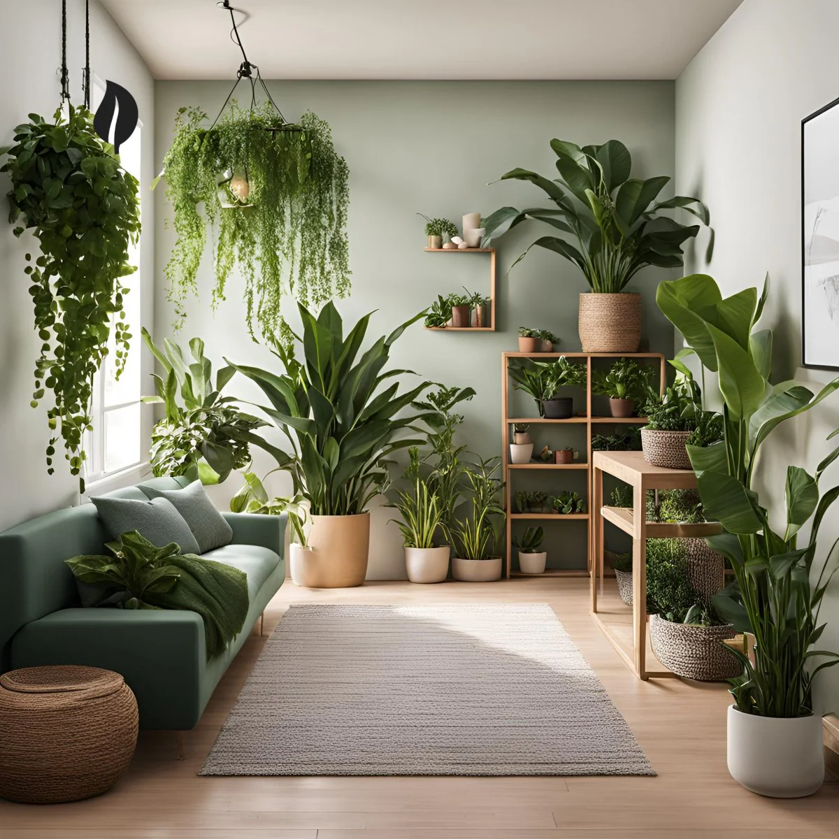Sustainable small apartment home with indoor plants